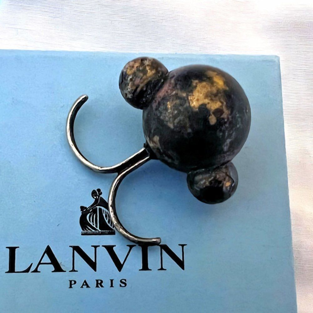 Vintage LANVIN PARIS Blackened Silver Double Finger Sphere Statement Ring